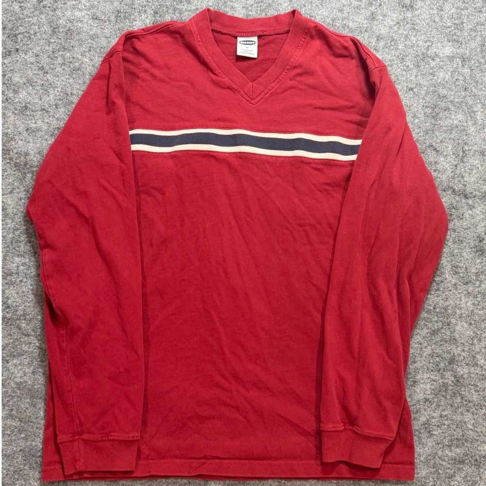Y2K Old Navy Mens M Long Sleeve T-Shirt Red Chest Stripe Style